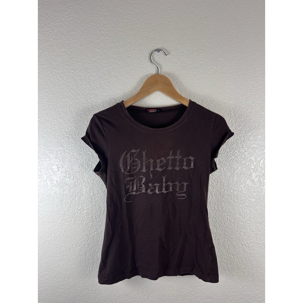 Vintage Y2K "Ghetto Baby" Brown Cutout Back Graphic Tee – Women's Size L